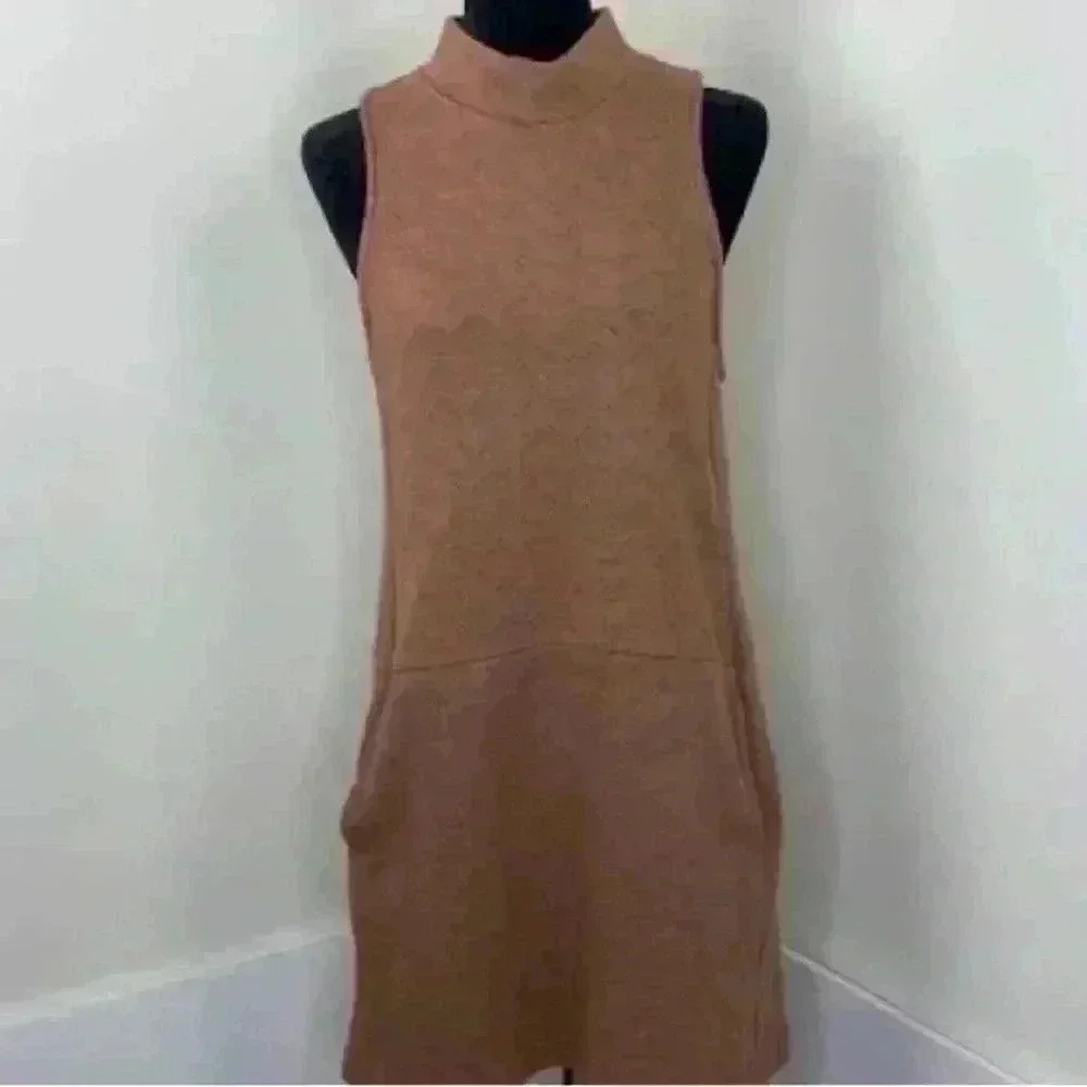 Free People Sweater Dress Women XS Brown Mock Neck Sleeveless Twiggy Chevron - Picture 3 of 7
